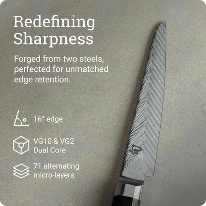 Dual Core 6" Utility/Butchery Knife, Handcrafted Japanese Kitchen Knife, VG10 and VG2 Damascus Steel Blade, Pakkawood Handle, Precision and Sharpness for Professional and Home Chefs
