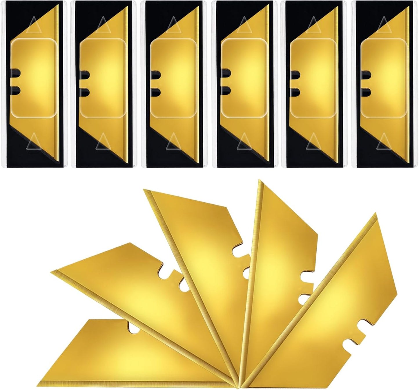 60 Pack Utility Knife Blades, Box Cutter Blades, SK2 Razor Blades with Titanium Fully Coating, Refilled Blades for Box Cutter Utility Knife, Replacement Blades with plastic dispenser box (Gold)