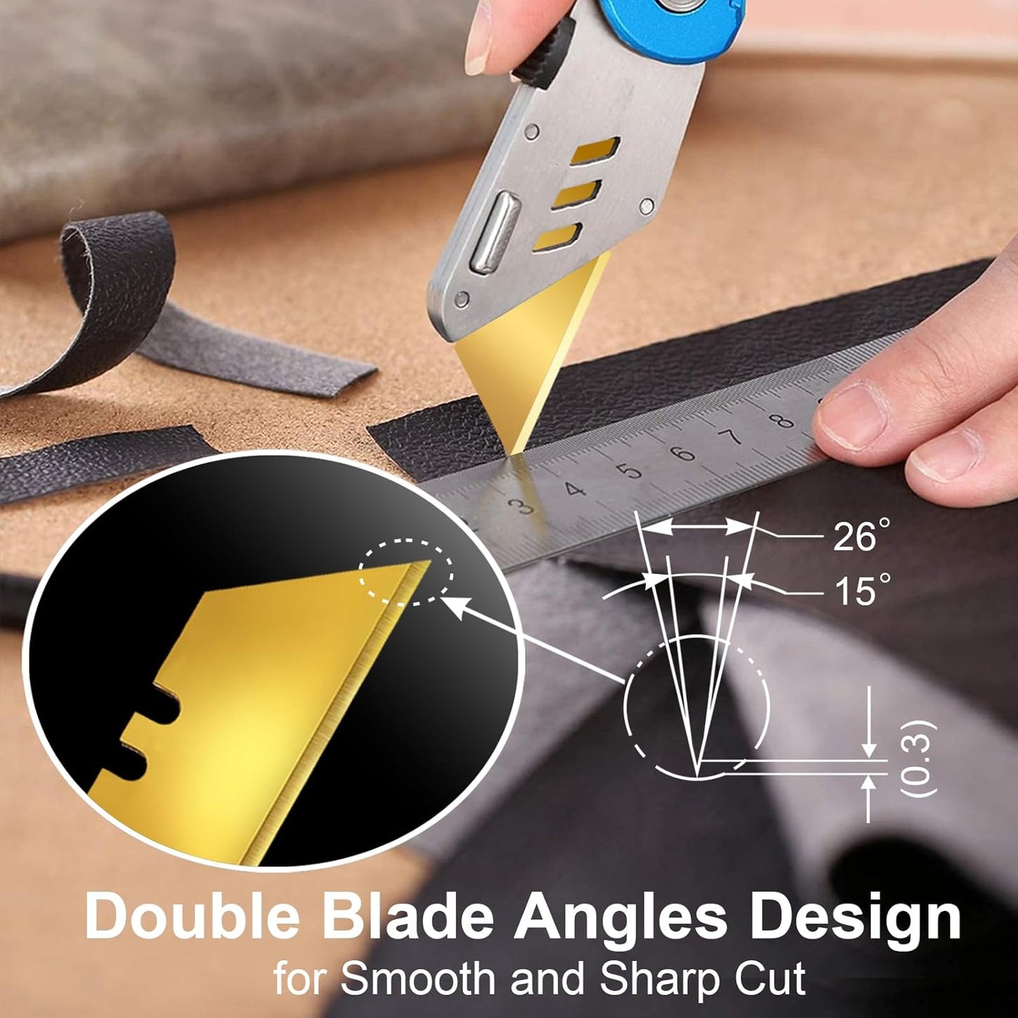 60 Pack Utility Knife Blades, Box Cutter Blades, SK2 Razor Blades with Titanium Fully Coating, Refilled Blades for Box Cutter Utility Knife, Replacement Blades with plastic dispenser box (Gold)