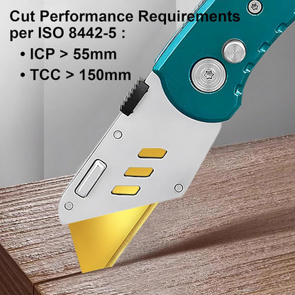60 Pack Utility Knife Blades, Box Cutter Blades, SK2 Razor Blades with Titanium Fully Coating, Refilled Blades for Box Cutter Utility Knife, Replacement Blades with plastic dispenser box (Gold)
