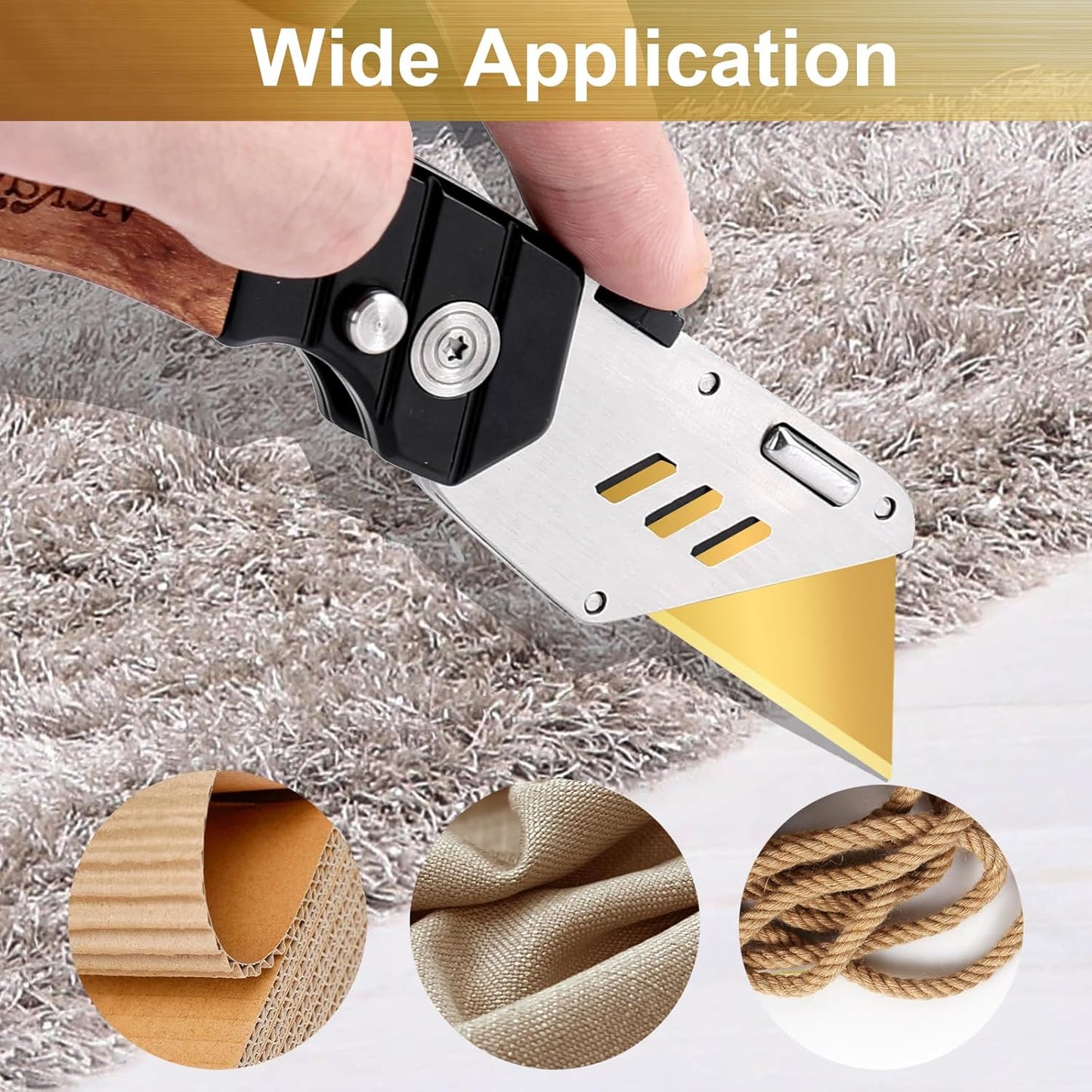 60 Pack Utility Knife Blades, Box Cutter Blades, SK2 Razor Blades with Titanium Fully Coating, Refilled Blades for Box Cutter Utility Knife, Replacement Blades with plastic dispenser box (Gold)