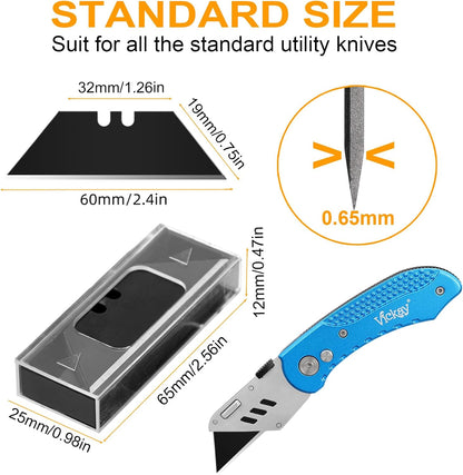 60 Pack Utility Knife Blades, Box Cutter Blades, SK2 Razor Blades with Titanium Fully Coating, Refilled Blades for Box Cutter Utility Knife, Replacement Blades with plastic dispenser box (Gold)