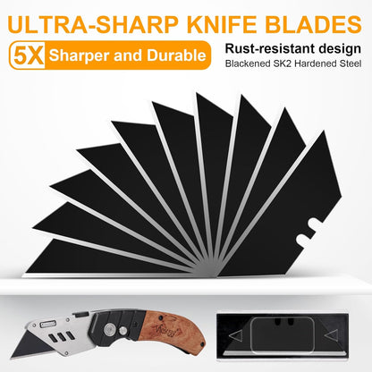 60 Pack Utility Knife Blades, Box Cutter Blades, SK2 Razor Blades with Titanium Fully Coating, Refilled Blades for Box Cutter Utility Knife, Replacement Blades with plastic dispenser box (Gold)