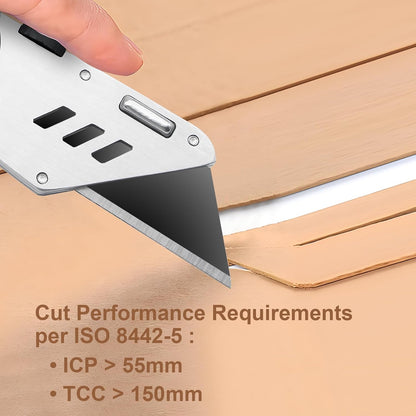 60 Pack Utility Knife Blades, Box Cutter Blades, SK2 Razor Blades with Titanium Fully Coating, Refilled Blades for Box Cutter Utility Knife, Replacement Blades with plastic dispenser box (Gold)
