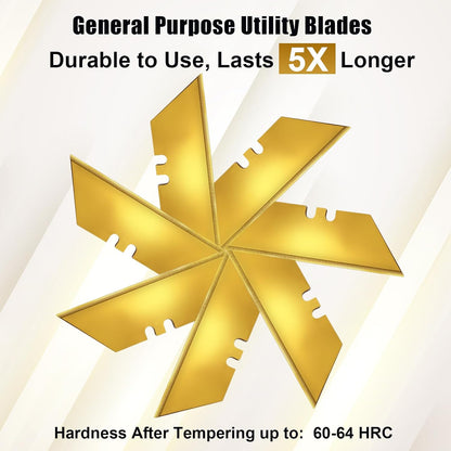 60 Pack Utility Knife Blades, Box Cutter Blades, SK2 Razor Blades with Titanium Fully Coating, Refilled Blades for Box Cutter Utility Knife, Replacement Blades with plastic dispenser box (Gold)