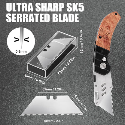 60 Pack Utility Knife Blades, Box Cutter Blades, SK2 Razor Blades with Titanium Fully Coating, Refilled Blades for Box Cutter Utility Knife, Replacement Blades with plastic dispenser box (Gold)