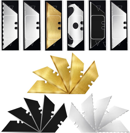 60 Pack Utility Knife Blades, Box Cutter Blades, SK2 Razor Blades with Titanium Fully Coating, Refilled Blades for Box Cutter Utility Knife, Replacement Blades with plastic dispenser box (Gold)