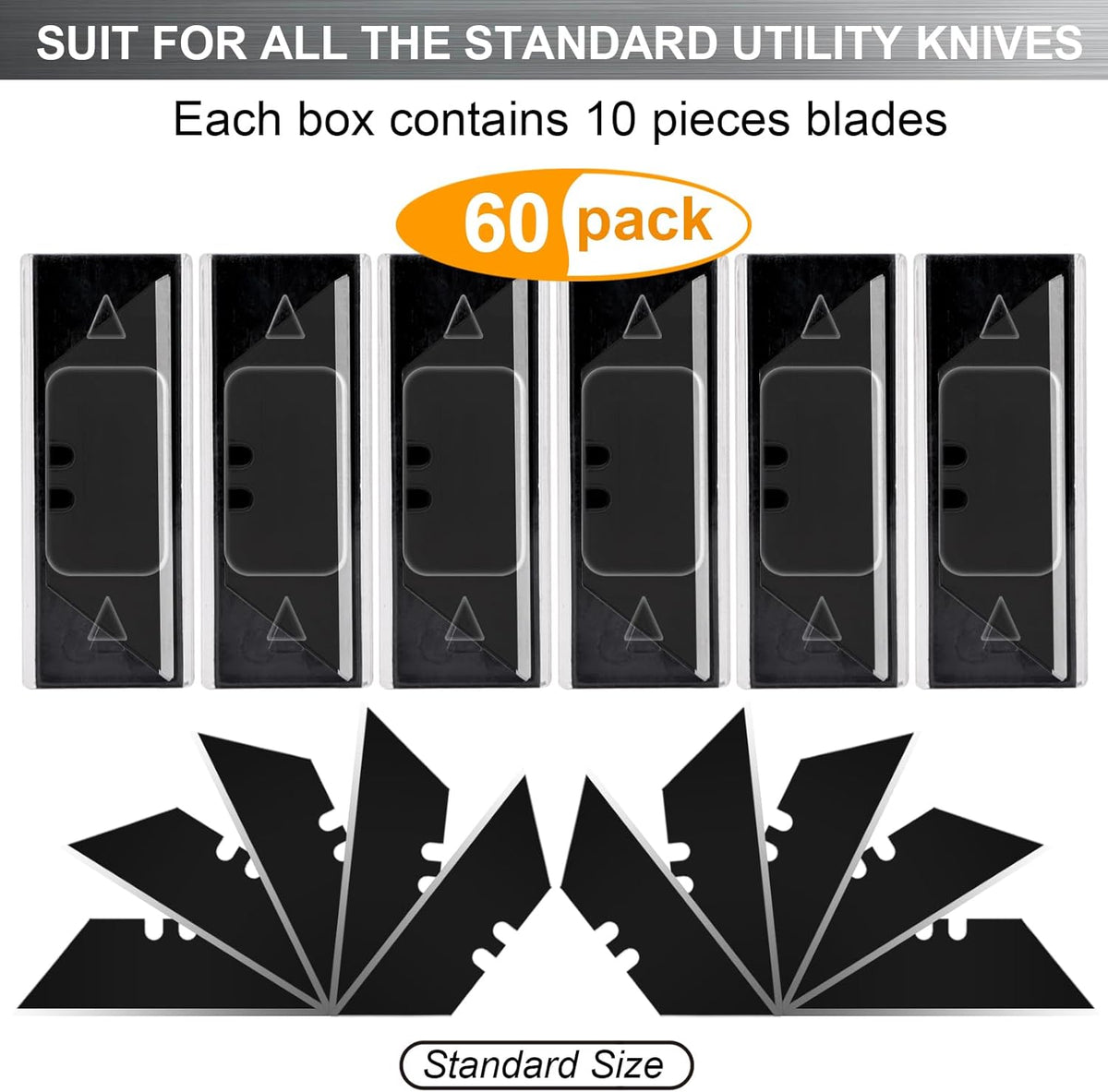 60 Pack Utility Knife Blades, Box Cutter Blades, SK2 Razor Blades with Titanium Fully Coating, Refilled Blades for Box Cutter Utility Knife, Replacement Blades with plastic dispenser box (Gold)