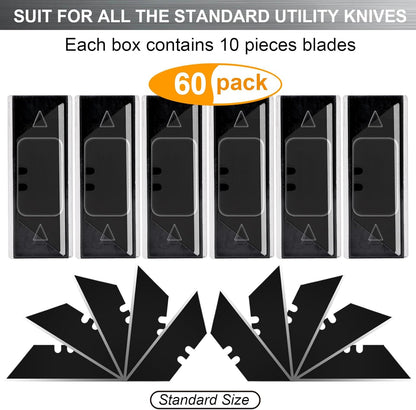60 Pack Utility Knife Blades, Box Cutter Blades, SK2 Razor Blades with Titanium Fully Coating, Refilled Blades for Box Cutter Utility Knife, Replacement Blades with plastic dispenser box (Gold)