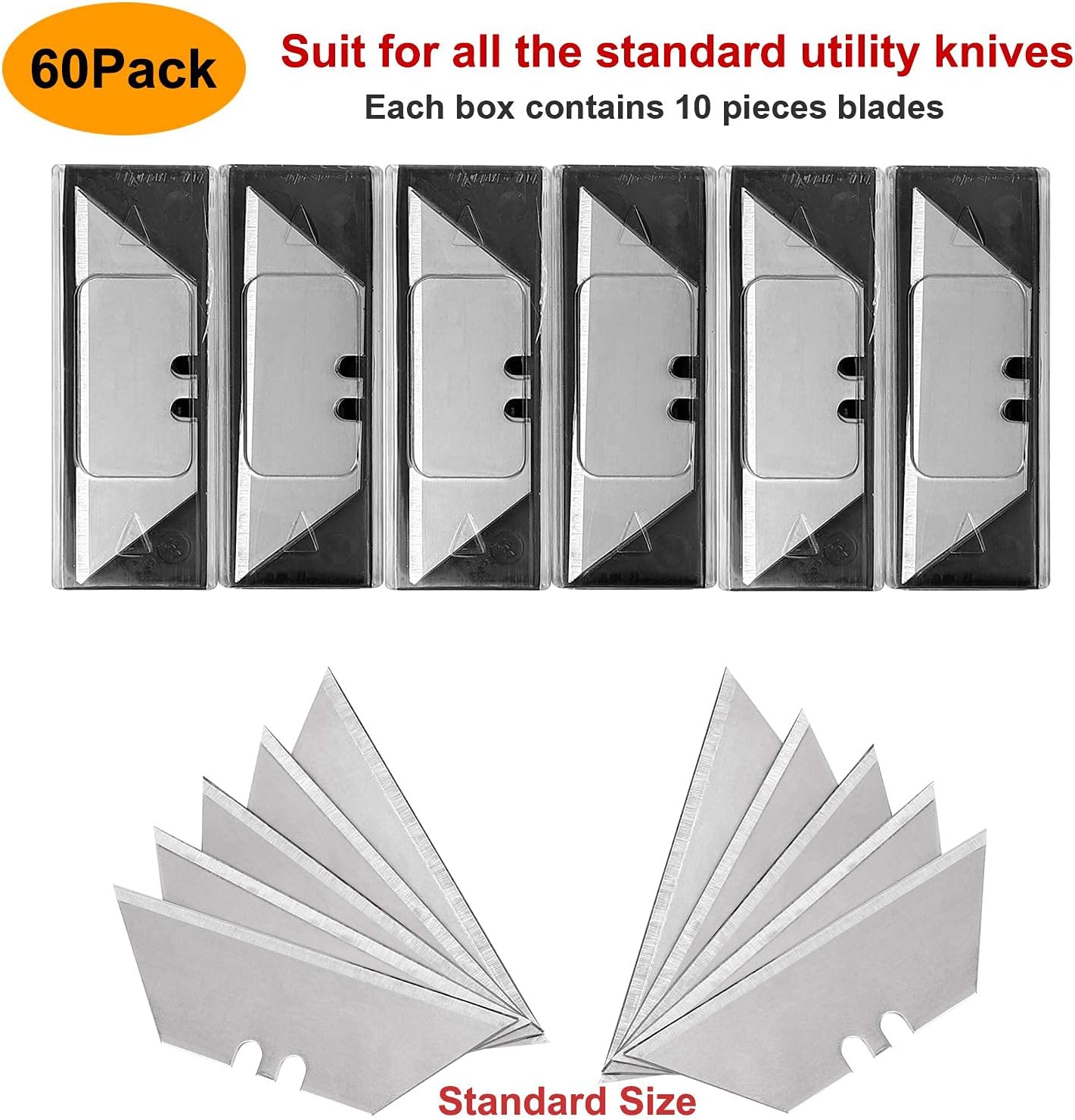 60 Pack Utility Knife Blades, Box Cutter Blades, SK2 Razor Blades with Titanium Fully Coating, Refilled Blades for Box Cutter Utility Knife, Replacement Blades with plastic dispenser box (Gold)