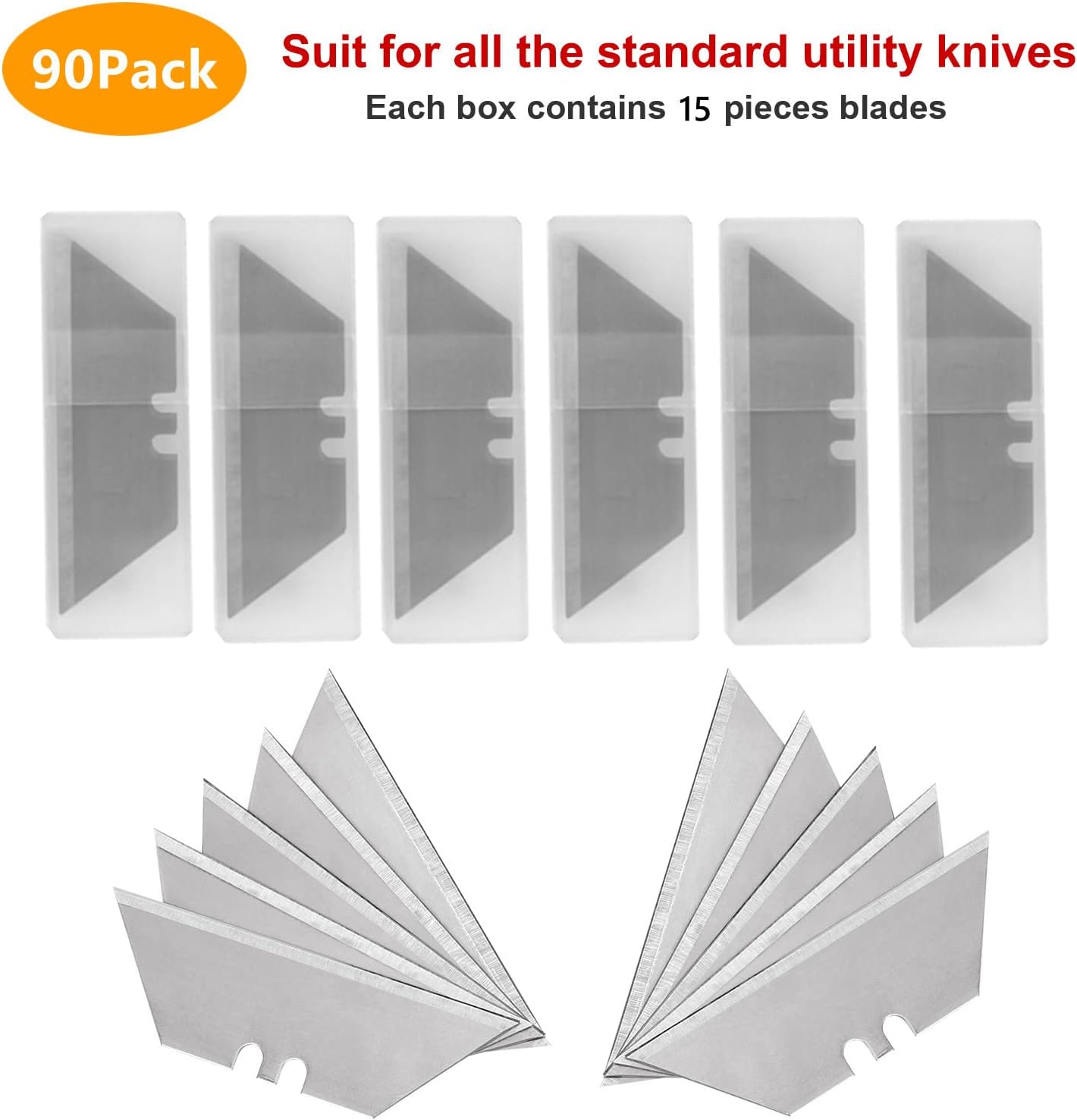 60 Pack Utility Knife Blades, Box Cutter Blades, SK2 Razor Blades with Titanium Fully Coating, Refilled Blades for Box Cutter Utility Knife, Replacement Blades with plastic dispenser box (Gold)
