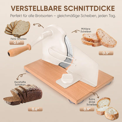 SOWKIPE Manual Bread Slicer with Hand Crank, Classic Home Bread Slicer for Homemade Sourdough, Rotary Slicer with Adjustable Thickness, Premium Stainless Steel & Powerful Suction Cups (White)