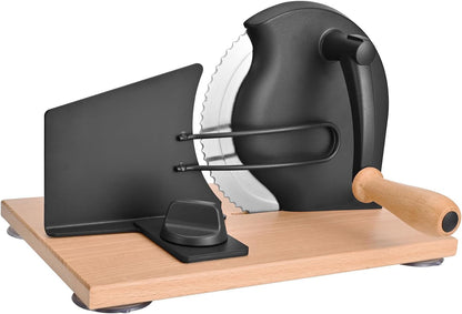 SOWKIPE Manual Bread Slicer with Hand Crank, Classic Home Bread Slicer for Homemade Sourdough, Rotary Slicer with Adjustable Thickness, Premium Stainless Steel & Powerful Suction Cups (White)