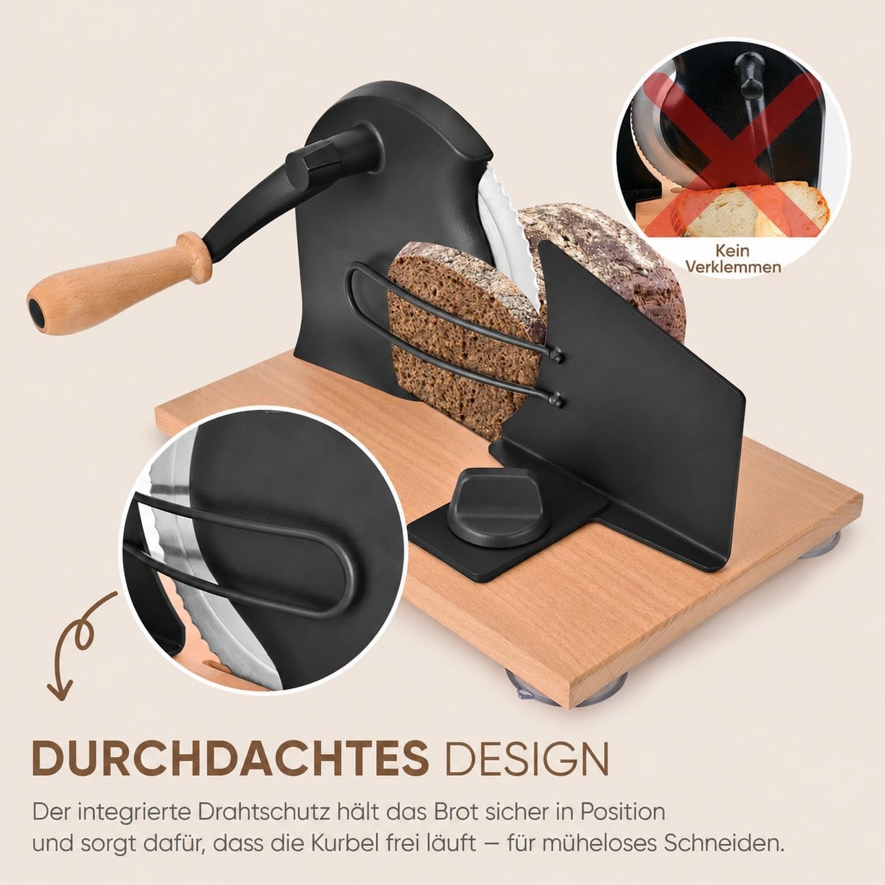 SOWKIPE Manual Bread Slicer with Hand Crank, Classic Home Bread Slicer for Homemade Sourdough, Rotary Slicer with Adjustable Thickness, Premium Stainless Steel & Powerful Suction Cups (White)