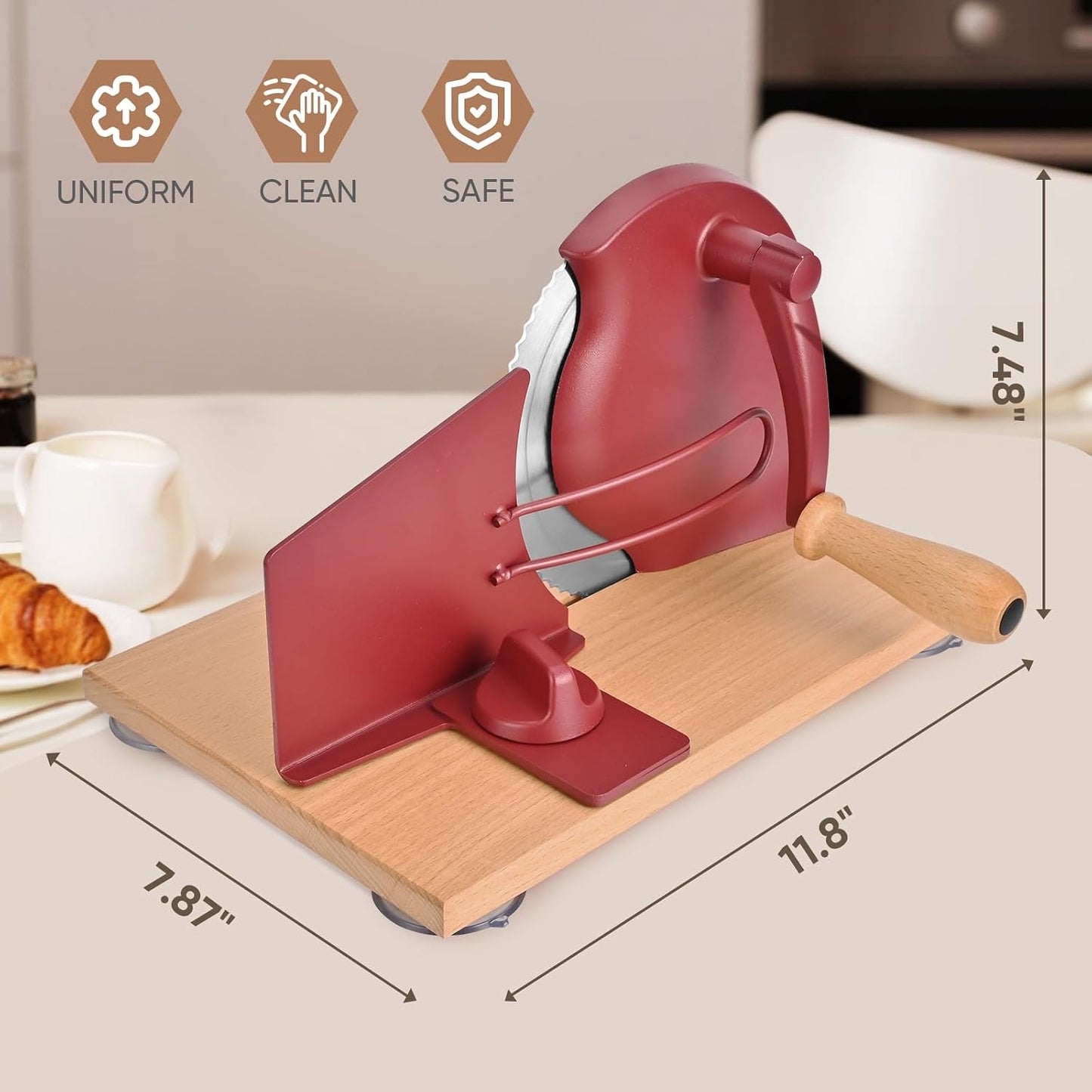 SOWKIPE Manual Bread Slicer with Hand Crank, Classic Home Bread Slicer for Homemade Sourdough, Rotary Slicer with Adjustable Thickness, Premium Stainless Steel & Powerful Suction Cups (White)