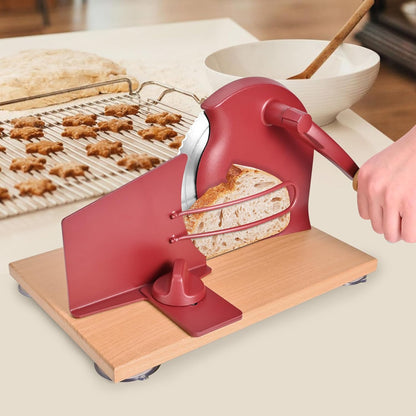 SOWKIPE Manual Bread Slicer with Hand Crank, Classic Home Bread Slicer for Homemade Sourdough, Rotary Slicer with Adjustable Thickness, Premium Stainless Steel & Powerful Suction Cups (White)