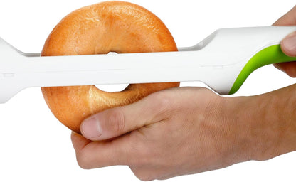 Hometown Bagel Knife, Serrated Bread Slicer, Stainless Steel | Safely Slice Bagels, Baguettes & Rolls Without Crushing, Fingers Stay Clear of the Blade, Fits in a Drawer, 5-Yr Guarantee