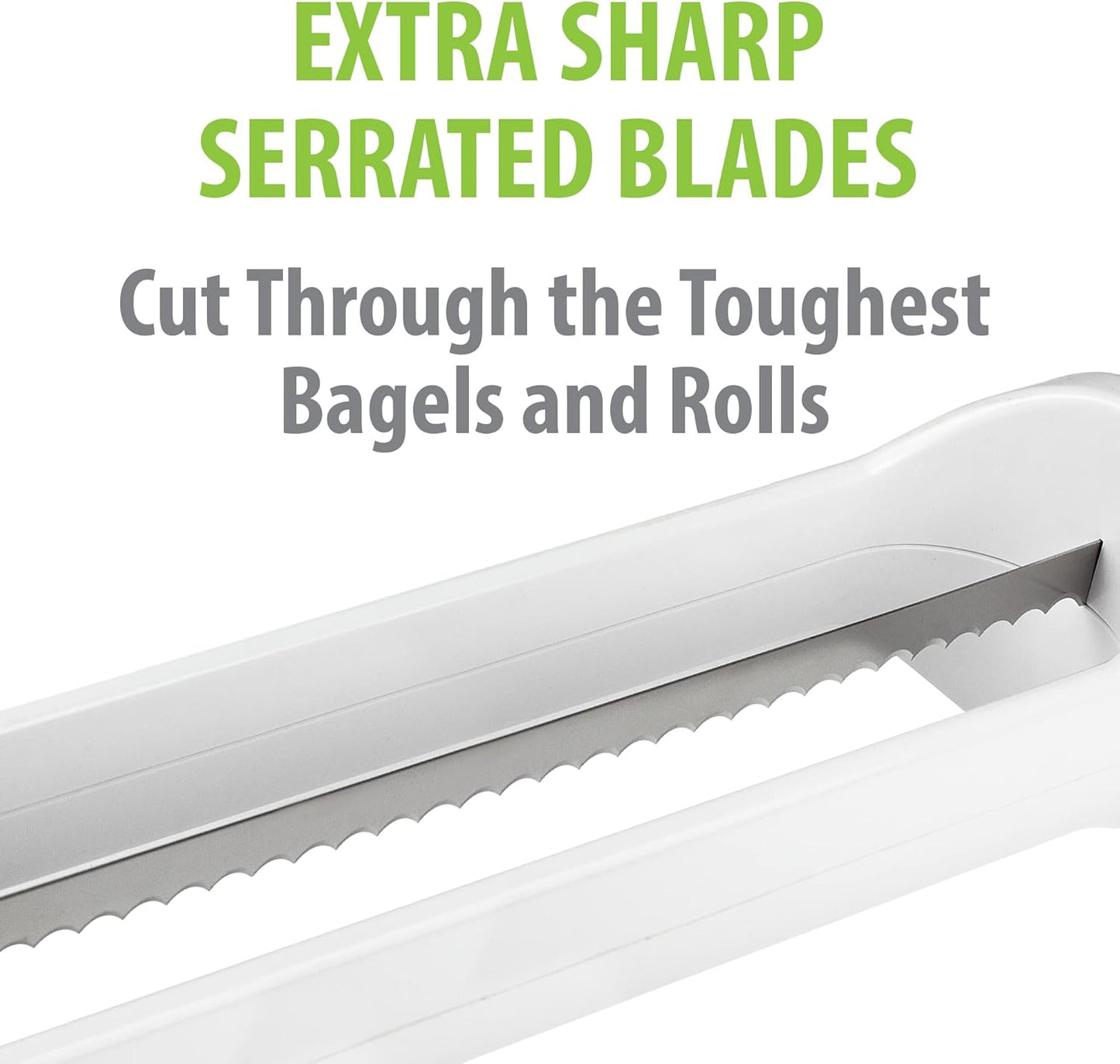 Hometown Bagel Knife, Serrated Bread Slicer, Stainless Steel | Safely Slice Bagels, Baguettes & Rolls Without Crushing, Fingers Stay Clear of the Blade, Fits in a Drawer, 5-Yr Guarantee