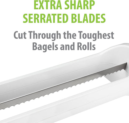 Hometown Bagel Knife, Serrated Bread Slicer, Stainless Steel | Safely Slice Bagels, Baguettes & Rolls Without Crushing, Fingers Stay Clear of the Blade, Fits in a Drawer, 5-Yr Guarantee