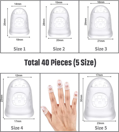 40 Pieces Guitar Fingertip Protectors Silicone Finger Guards Anti-slip Finger Protection Covers Caps for Stringed Instruments Guitar Mandolin Bass Counting Sewing, 5 Sizes
