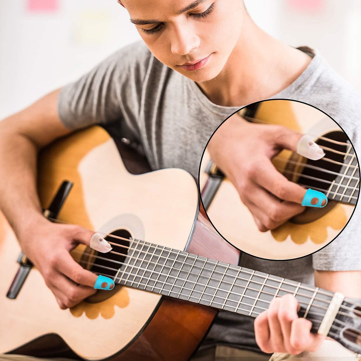 40 Pieces Guitar Fingertip Protectors Silicone Finger Guards Anti-slip Finger Protection Covers Caps for Stringed Instruments Guitar Mandolin Bass Counting Sewing, 5 Sizes