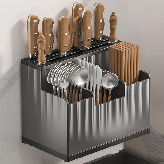 Kitchen Utensil Storage Rack,Wall-Mounted Kitchenware Organizer,Large Capacity Storage Box,Cooking Utensils Stand,PP Knives Chopstick Organizer for Kitchen,Black