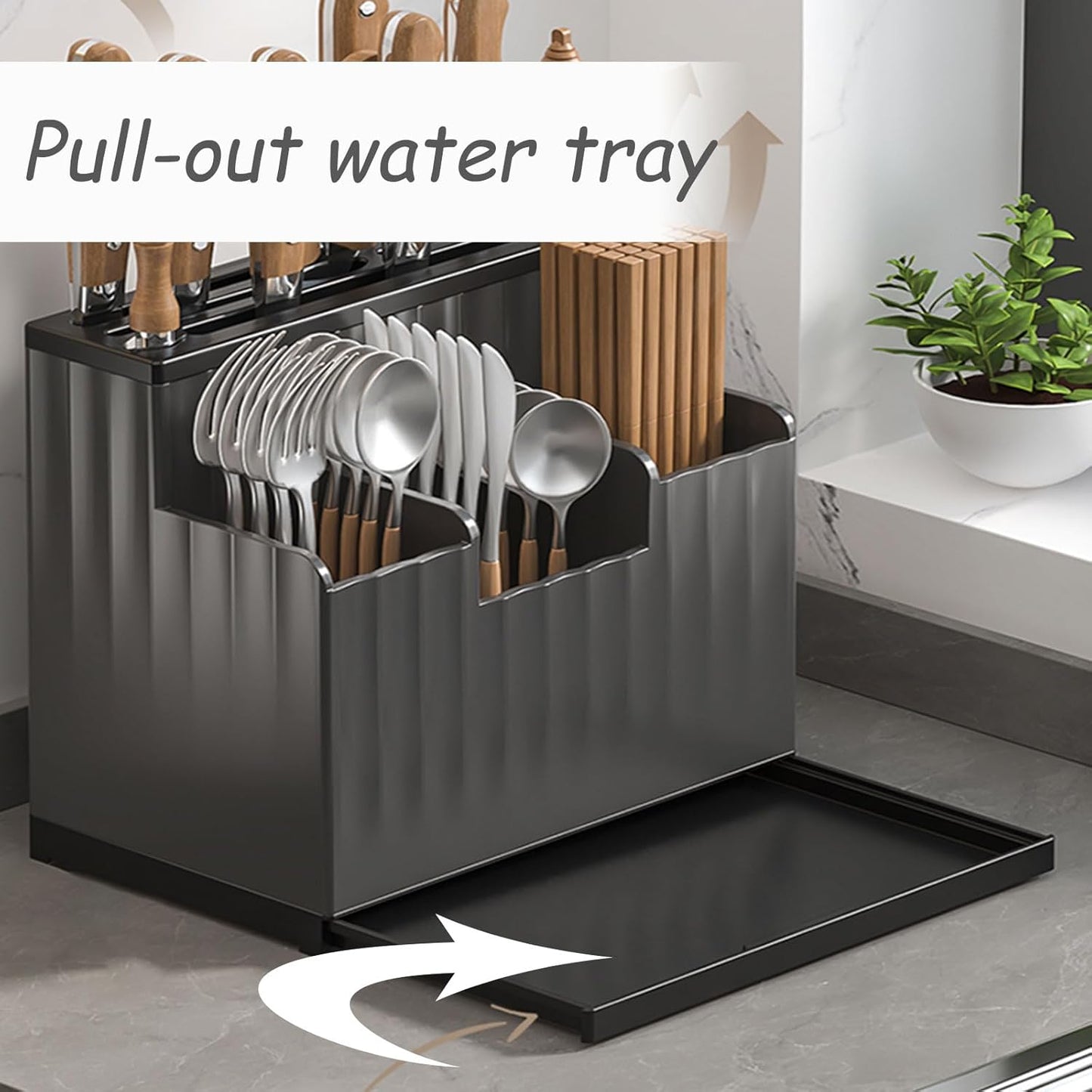 Kitchen Utensil Storage Rack,Wall-Mounted Kitchenware Organizer,Large Capacity Storage Box,Cooking Utensils Stand,PP Knives Chopstick Organizer for Kitchen,Black
