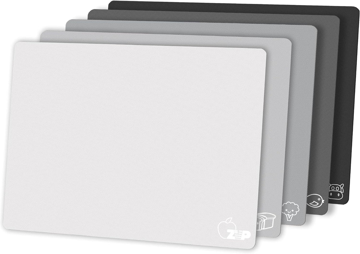 Flexible Plastic Cutting Board Set of 5 Gradient Color, Colorful Chopping Boards, BPA Free Mats, Non-Slip, Dishwasher Safe, 15x12 Inch, Gray Neutral Colors