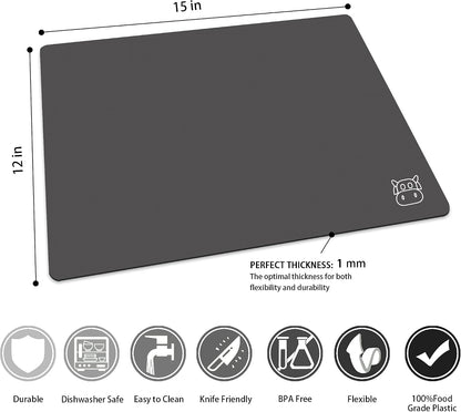Flexible Plastic Cutting Board Set of 5 Gradient Color, Colorful Chopping Boards, BPA Free Mats, Non-Slip, Dishwasher Safe, 15x12 Inch, Gray Neutral Colors