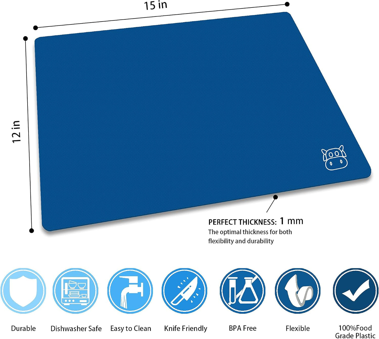Flexible Plastic Cutting Board Set of 5 Gradient Color, Colorful Chopping Boards, BPA Free Mats, Non-Slip, Dishwasher Safe, 15x12 Inch, Gray Neutral Colors