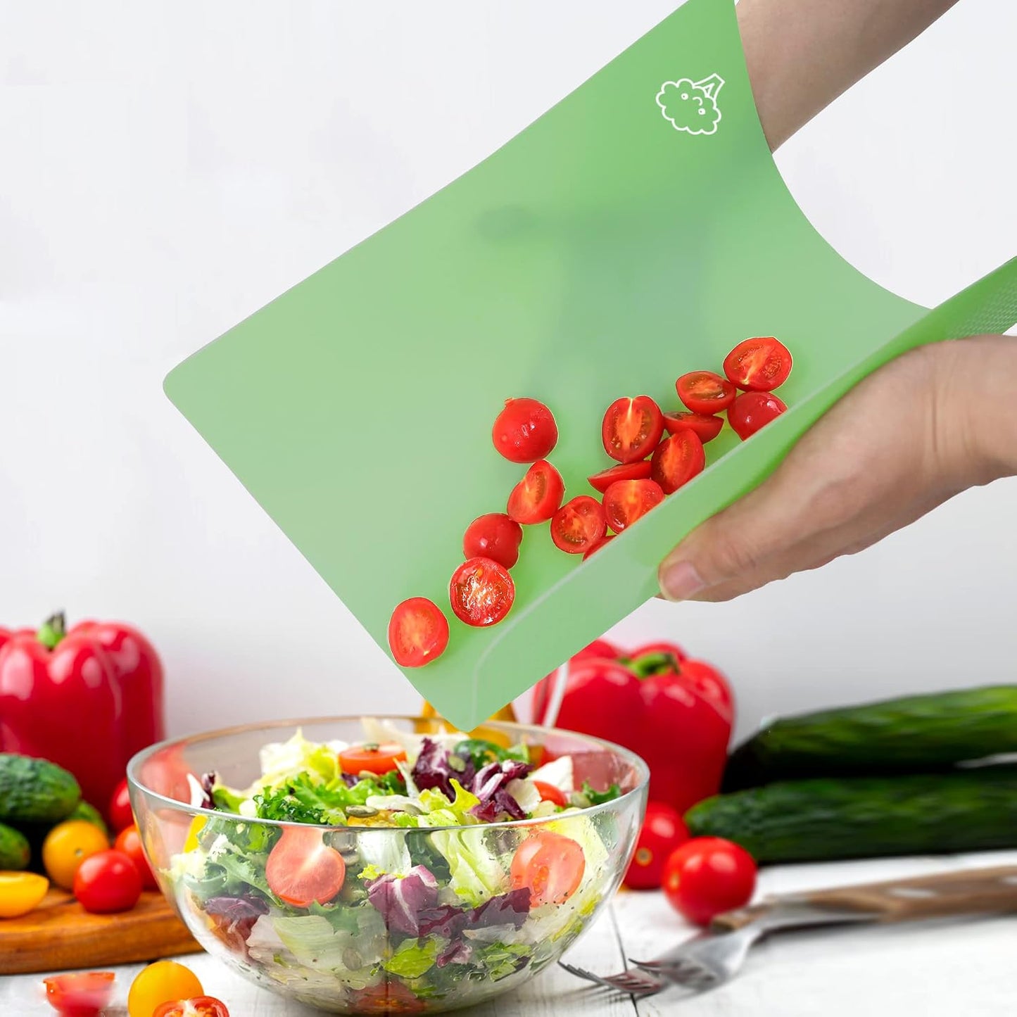 Flexible Plastic Cutting Board Set of 5 Gradient Color, Colorful Chopping Boards, BPA Free Mats, Non-Slip, Dishwasher Safe, 15x12 Inch, Gray Neutral Colors
