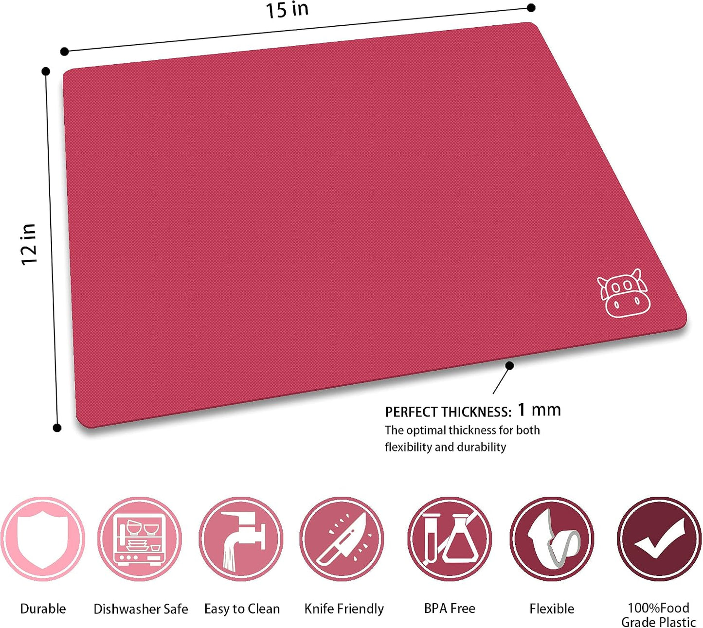 Flexible Plastic Cutting Board Set of 5 Gradient Color, Colorful Chopping Boards, BPA Free Mats, Non-Slip, Dishwasher Safe, 15x12 Inch, Gray Neutral Colors