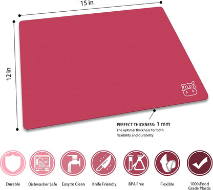 Flexible Plastic Cutting Board Set of 5 Gradient Color, Colorful Chopping Boards, BPA Free Mats, Non-Slip, Dishwasher Safe, 15x12 Inch, Gray Neutral Colors