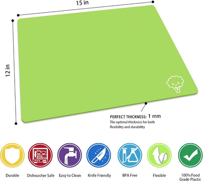 Flexible Plastic Cutting Board Set of 5 Gradient Color, Colorful Chopping Boards, BPA Free Mats, Non-Slip, Dishwasher Safe, 15x12 Inch, Gray Neutral Colors