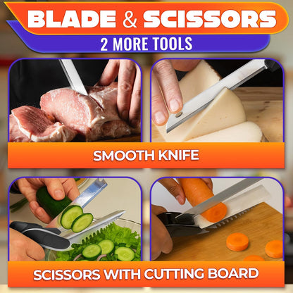 6-in-1 Cutting Board Scissors, Dishwasher Safe and Spring Assist | Meat, Fruits, Fish & Vegetable Scissors Food Cutter, Spring-Assist for Faster Prep, Safety Lock, Fish Scaler, Dishwasher-Safe