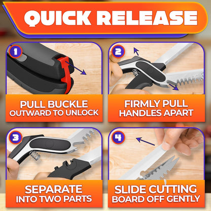 6-in-1 Cutting Board Scissors, Dishwasher Safe and Spring Assist | Meat, Fruits, Fish & Vegetable Scissors Food Cutter, Spring-Assist for Faster Prep, Safety Lock, Fish Scaler, Dishwasher-Safe
