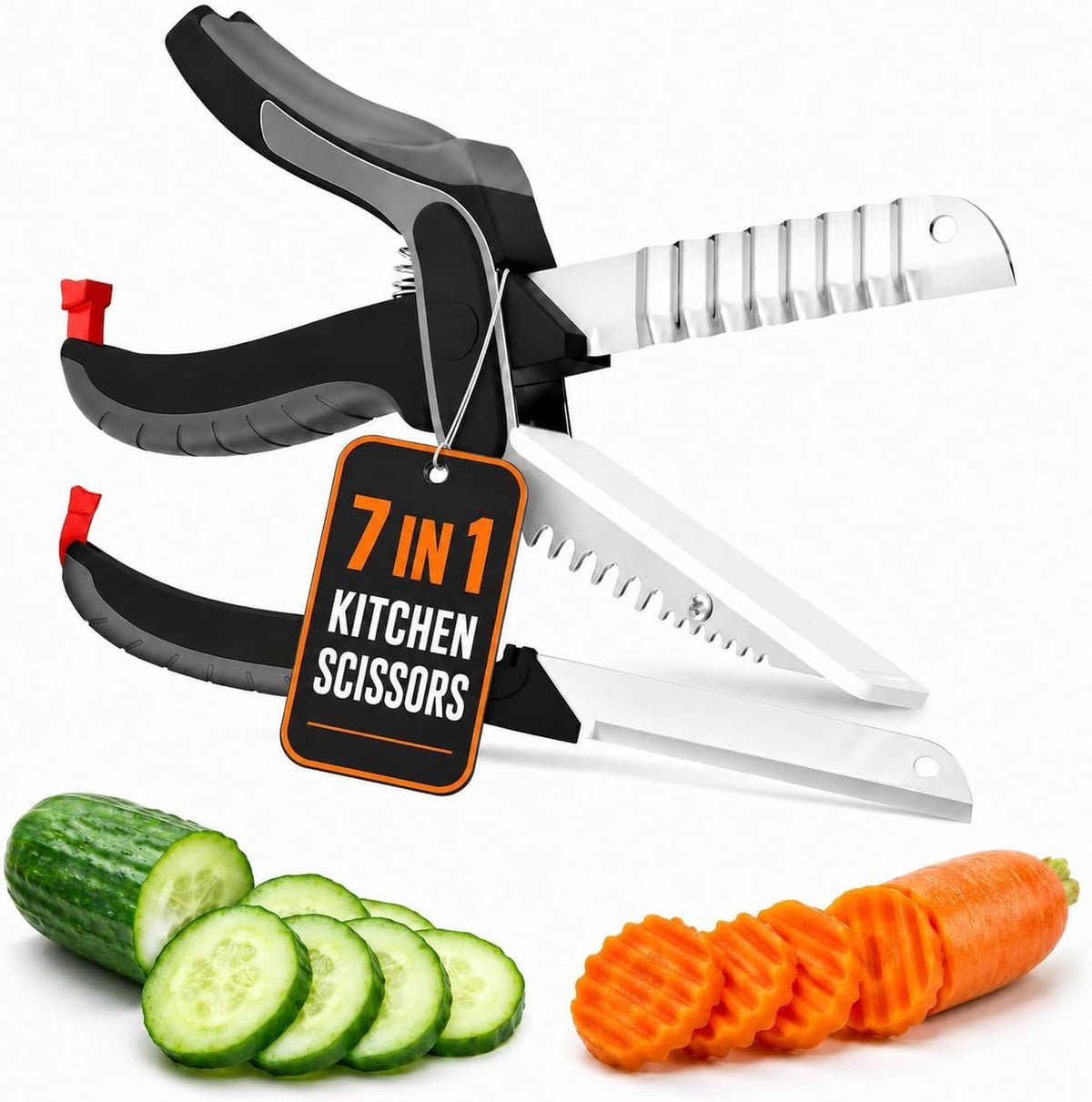 6-in-1 Cutting Board Scissors, Dishwasher Safe and Spring Assist | Meat, Fruits, Fish & Vegetable Scissors Food Cutter, Spring-Assist for Faster Prep, Safety Lock, Fish Scaler, Dishwasher-Safe