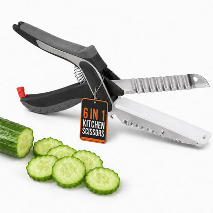 6-in-1 Cutting Board Scissors, Dishwasher Safe and Spring Assist | Meat, Fruits, Fish & Vegetable Scissors Food Cutter, Spring-Assist for Faster Prep, Safety Lock, Fish Scaler, Dishwasher-Safe