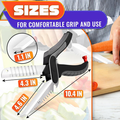 6-in-1 Cutting Board Scissors, Dishwasher Safe and Spring Assist | Meat, Fruits, Fish & Vegetable Scissors Food Cutter, Spring-Assist for Faster Prep, Safety Lock, Fish Scaler, Dishwasher-Safe