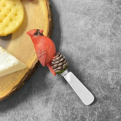 Winter Cardinal Cheese Spreaders, Hand-Painted Resin Handles with Stainless Steel Blades for Spreading Cream Cheese, Butter, Jam, or Sandwich, Set of 4