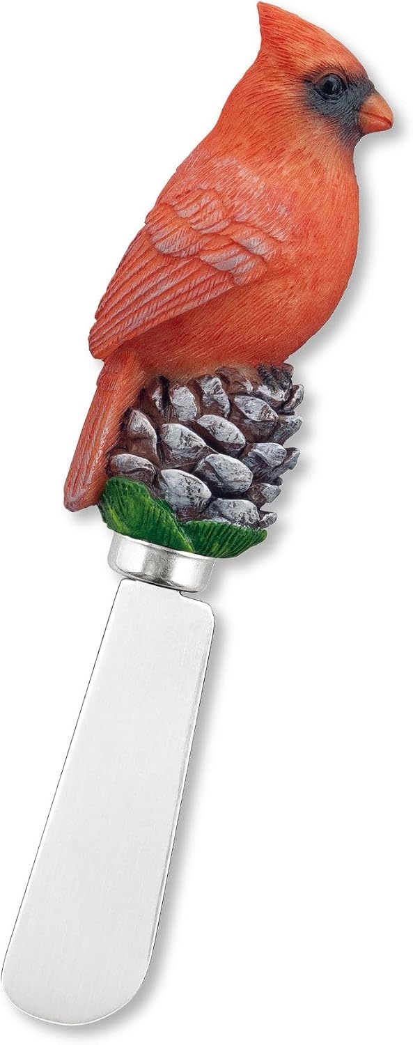 Winter Cardinal Cheese Spreaders, Hand-Painted Resin Handles with Stainless Steel Blades for Spreading Cream Cheese, Butter, Jam, or Sandwich, Set of 4