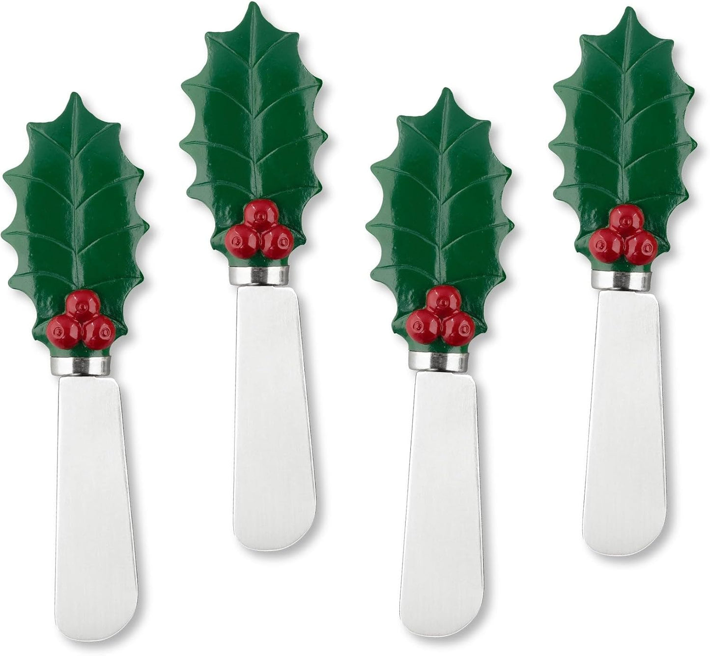 Winter Cardinal Cheese Spreaders, Hand-Painted Resin Handles with Stainless Steel Blades for Spreading Cream Cheese, Butter, Jam, or Sandwich, Set of 4