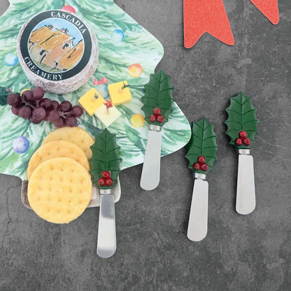 Winter Cardinal Cheese Spreaders, Hand-Painted Resin Handles with Stainless Steel Blades for Spreading Cream Cheese, Butter, Jam, or Sandwich, Set of 4