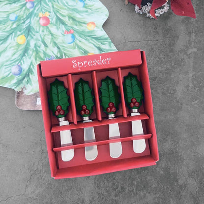 Winter Cardinal Cheese Spreaders, Hand-Painted Resin Handles with Stainless Steel Blades for Spreading Cream Cheese, Butter, Jam, or Sandwich, Set of 4