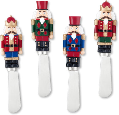 Winter Cardinal Cheese Spreaders, Hand-Painted Resin Handles with Stainless Steel Blades for Spreading Cream Cheese, Butter, Jam, or Sandwich, Set of 4