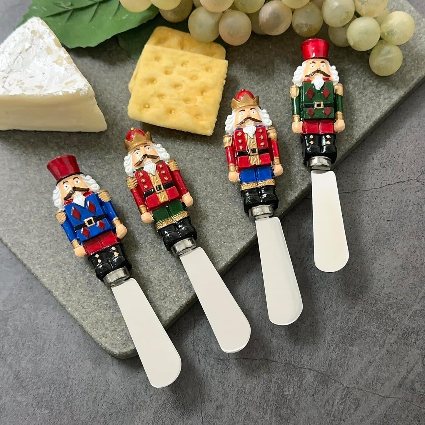 Winter Cardinal Cheese Spreaders, Hand-Painted Resin Handles with Stainless Steel Blades for Spreading Cream Cheese, Butter, Jam, or Sandwich, Set of 4