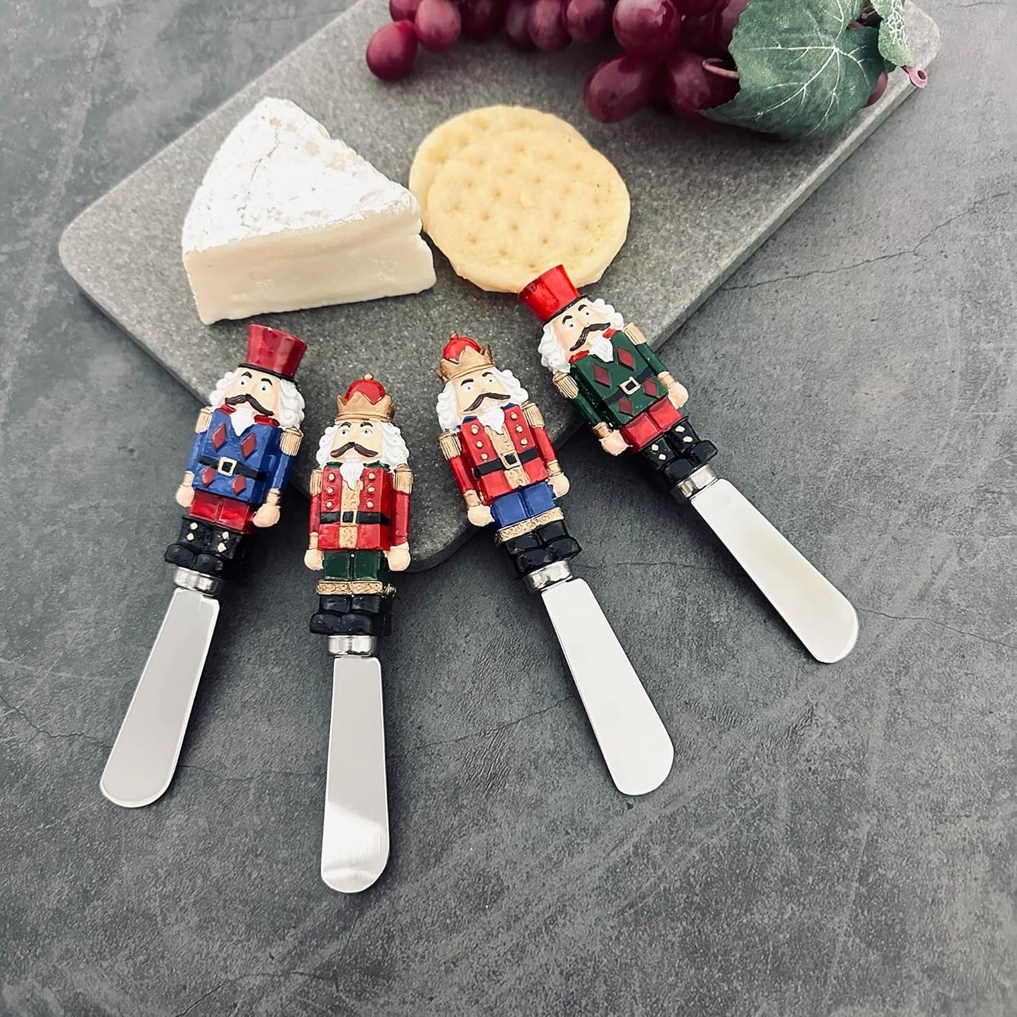Winter Cardinal Cheese Spreaders, Hand-Painted Resin Handles with Stainless Steel Blades for Spreading Cream Cheese, Butter, Jam, or Sandwich, Set of 4