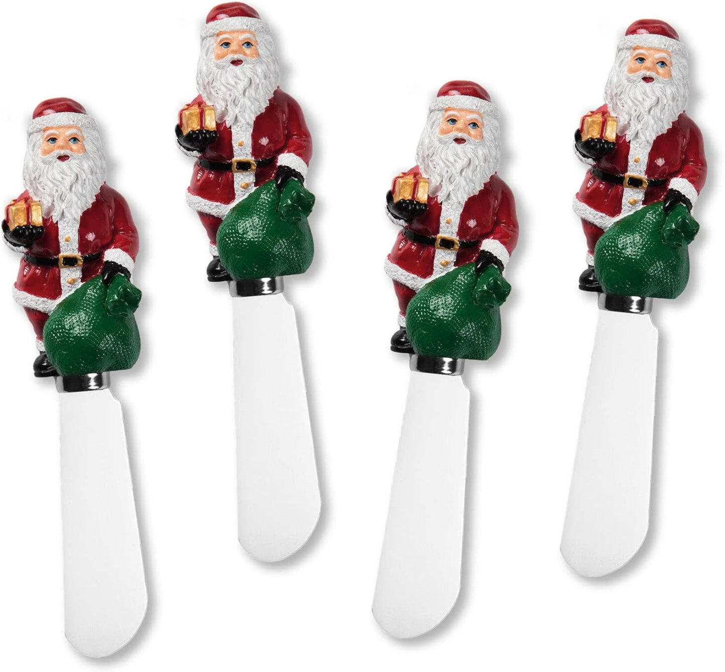 Winter Cardinal Cheese Spreaders, Hand-Painted Resin Handles with Stainless Steel Blades for Spreading Cream Cheese, Butter, Jam, or Sandwich, Set of 4
