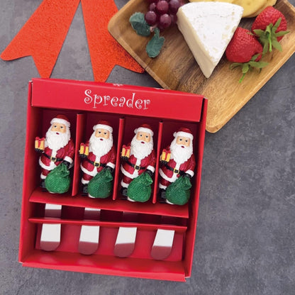 Winter Cardinal Cheese Spreaders, Hand-Painted Resin Handles with Stainless Steel Blades for Spreading Cream Cheese, Butter, Jam, or Sandwich, Set of 4