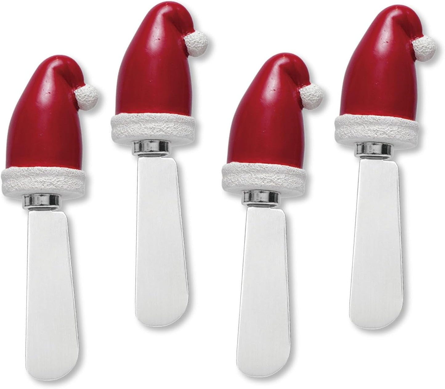 Winter Cardinal Cheese Spreaders, Hand-Painted Resin Handles with Stainless Steel Blades for Spreading Cream Cheese, Butter, Jam, or Sandwich, Set of 4